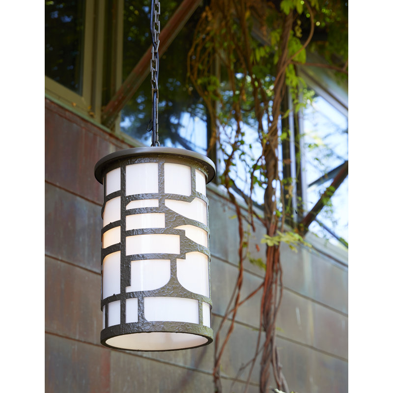 Aged Brass and Opal Glass Outdoor Pendant Light