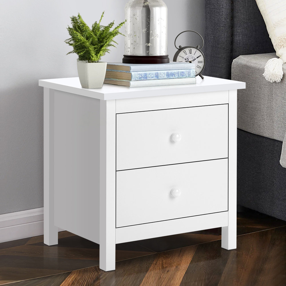ELFORDSON Wooden Bedside Table with 2 Drawers