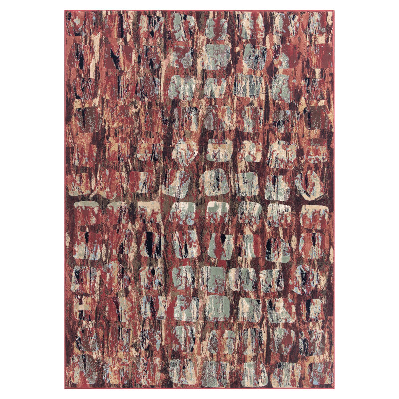Tapis abstrait rouge, Rectangle 7 pi 10 po x 10 pi 6 po