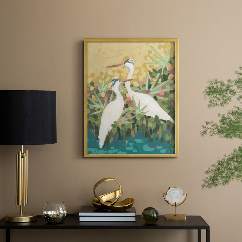 Reproduction encadrée Heron Lagoon II - bois massif, H 15 po x l 12 po, Doré