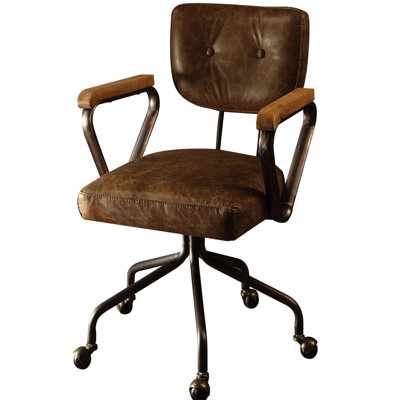 Fauteuil pivotant confortable en cuir rétro avec siège en cuir et garniture cloutée charmante