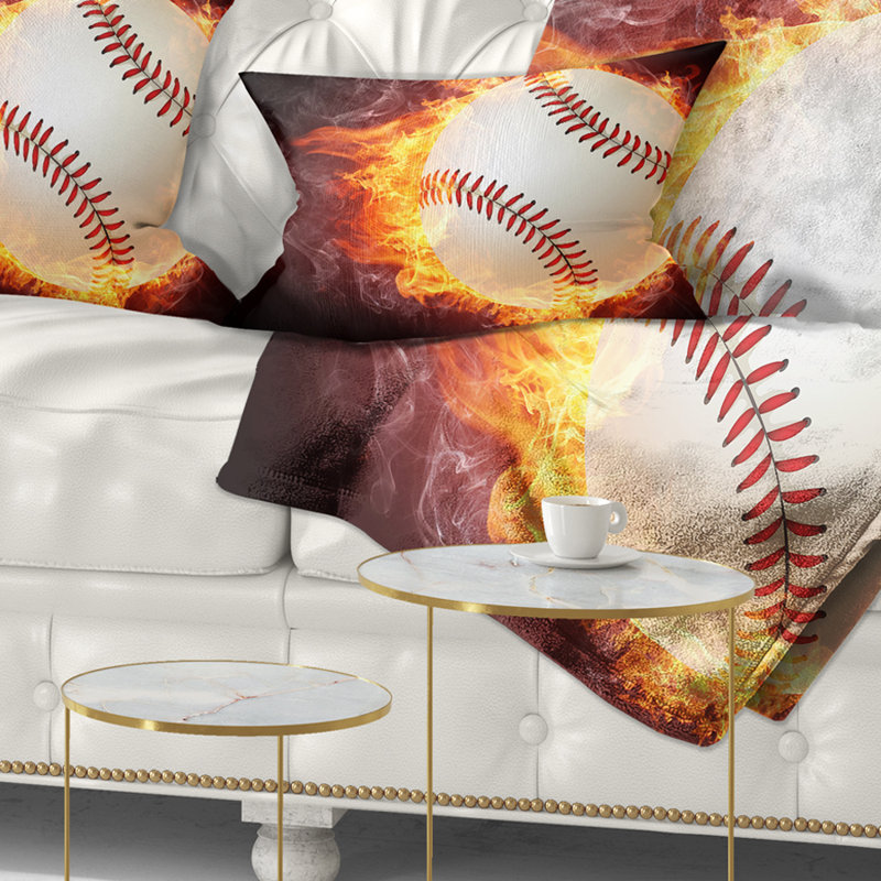 Fiery Baseball Sports Printed Rectangular Throw Pillow