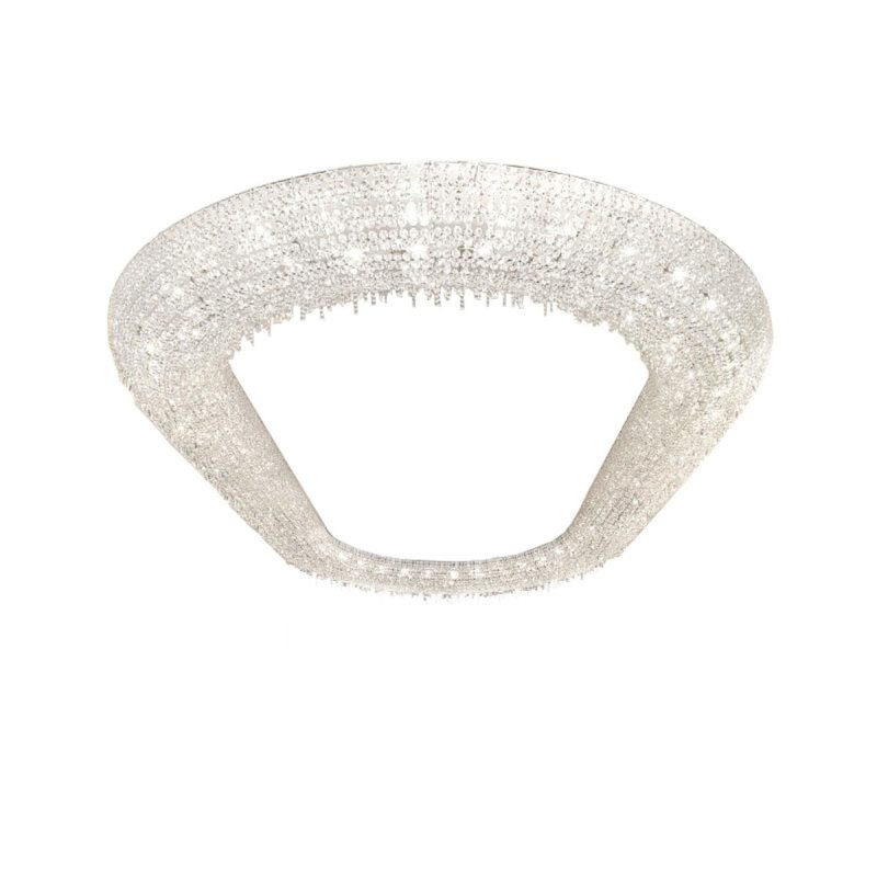 Lustre suspendu en fer 12 lumières, Laiton, H 20 po x l 120 po x P 120 po, Transparent