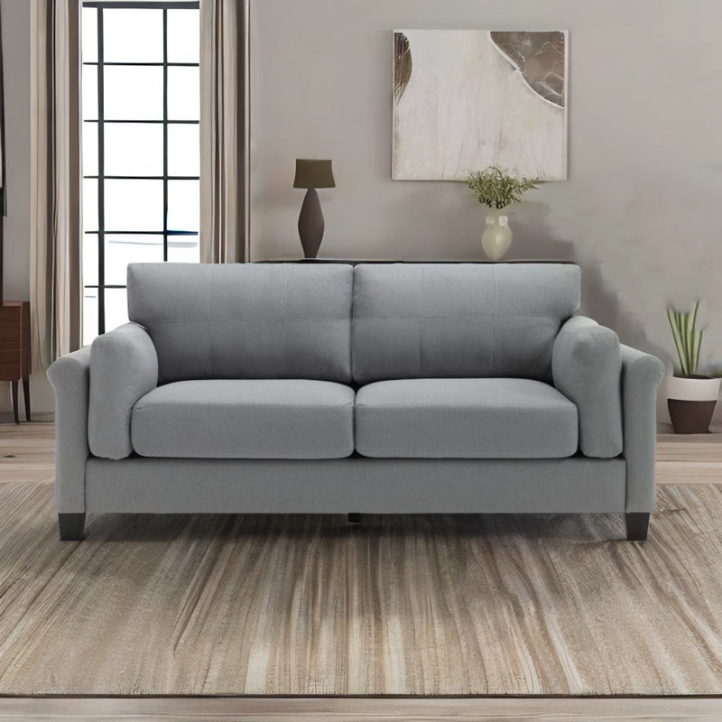 Tufted 3 Seat Sofa, Grey Fabric