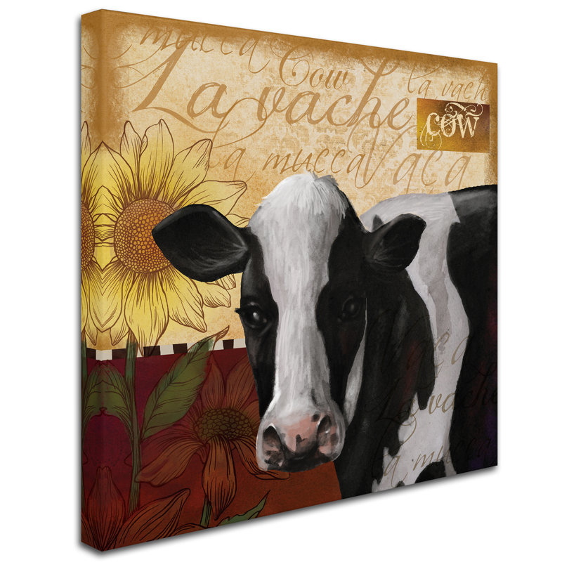 Fiona Stokes-Gilbert Cow Canvas Art with Floral Background