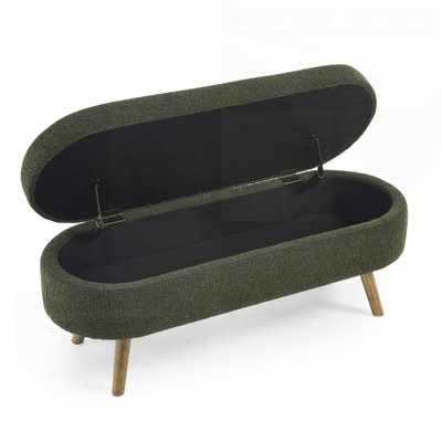 Ottoman Oval Storage Bench With Rubber Wood Legs, Perfect For Additional Seating And Concealed Storage In Any Room.