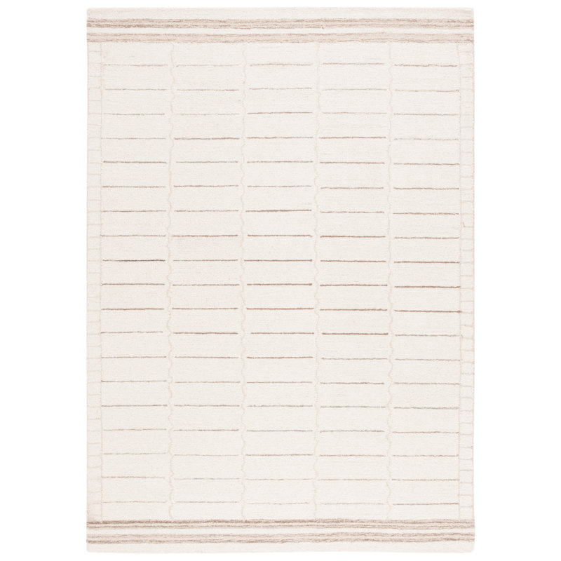 Metro Hand Tufted Wool Cotton Geometric Rug in Ivory/Brown, Square 6'