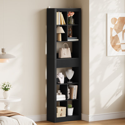 Bibliothèque étroite à 6 niveaux de 50 cm de large avec compartiments ouverts et tablettes réglables, bibliothèque haute autoportante pour salon et chambre