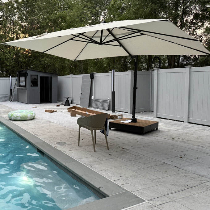 10' patio umbrella with led lights 10/11/12ft Solar LED Round Cantilever Patio Umbrella main image 1