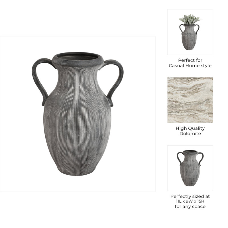 Stoneware Table Vase, Black/Ivory, 15" H x 11" W x 8" D