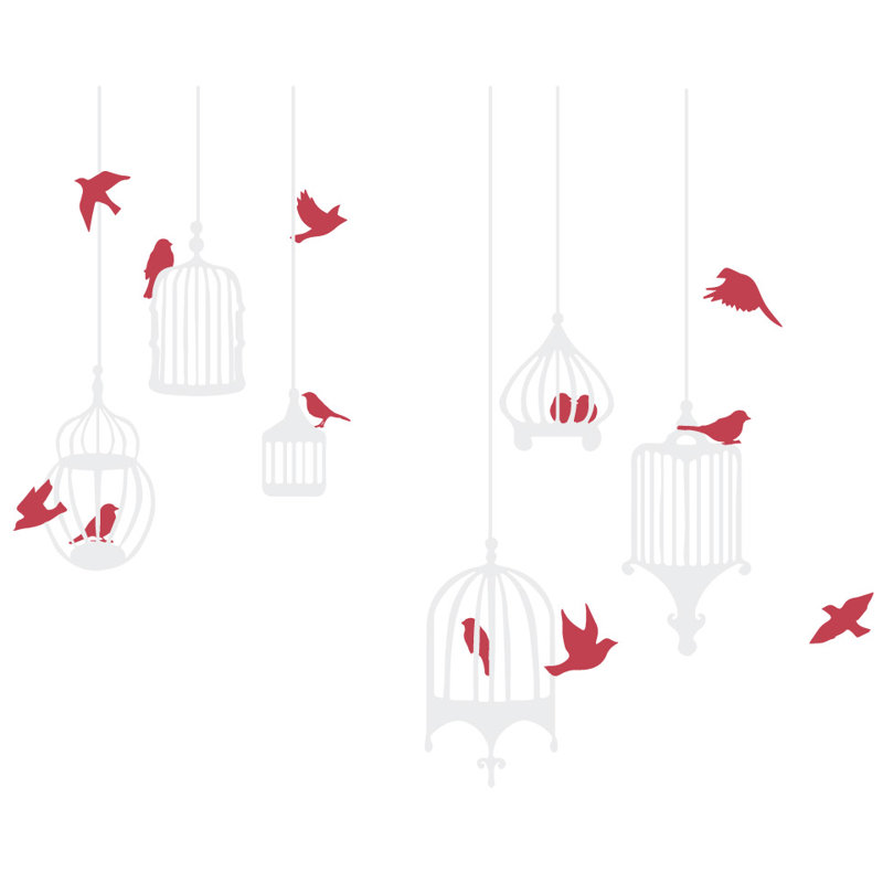 Décalcomanie murale galores oiseau, H 31 po x l 38 po x p 0,01 po, Rouge / blanc