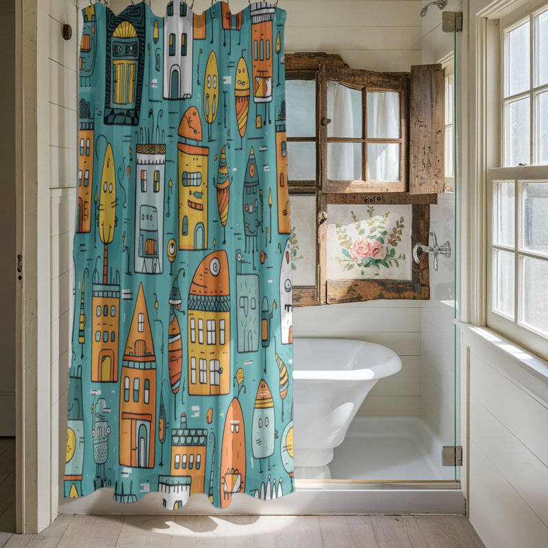 Perky City - Rideau de douche Premium, H 74 po x l 71 po