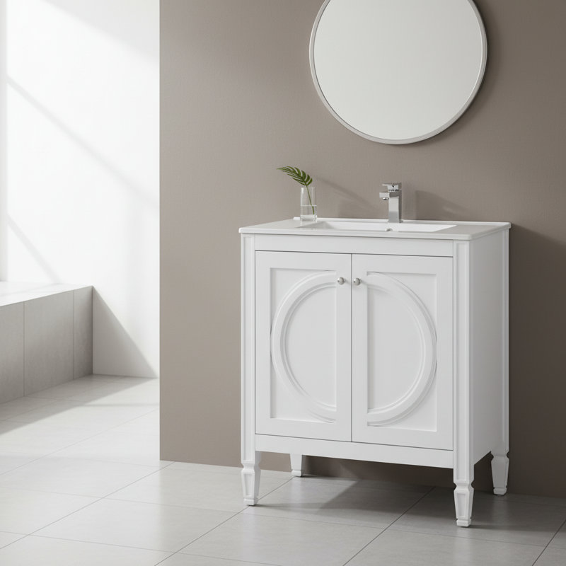 Meuble-lavabo 30 po blanc rétro | Lavabo en céramique