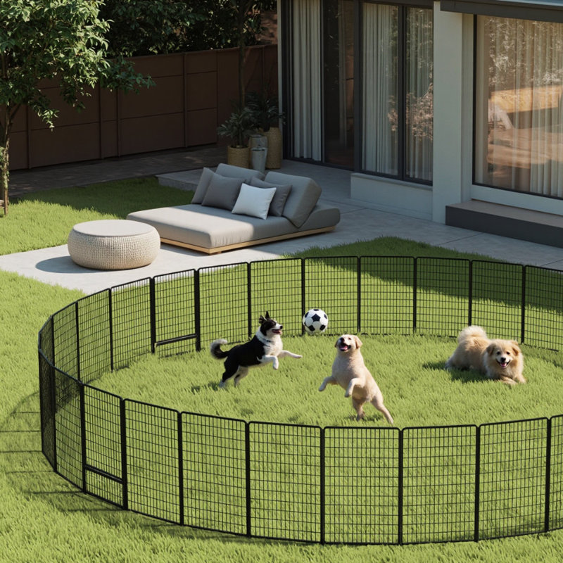 Multi-sized Metal Dog Exercise Pen Panels with 3 Doors, 45'' H X 643.2'' W X 0.63'' D