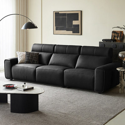 Black Genuine Leather Modular Sofa cushion Fourseat