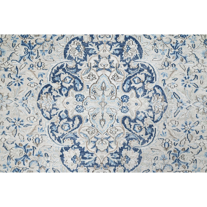Tapis beige et bleu noué à la main de haute qualité