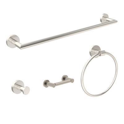 Identity 4 Piece Bath Hardware Set with Toilet Paper Holder, Robe Hook, Towel Ring, 18 in. Towel Bar