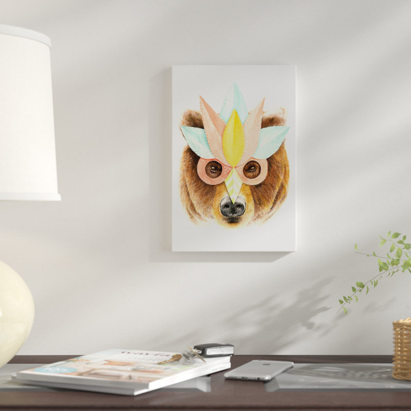 « bear paper mask », impression sur toile, H 26 po x l 18 po x P 1,5 po, Pas de tapis, Toile tendue