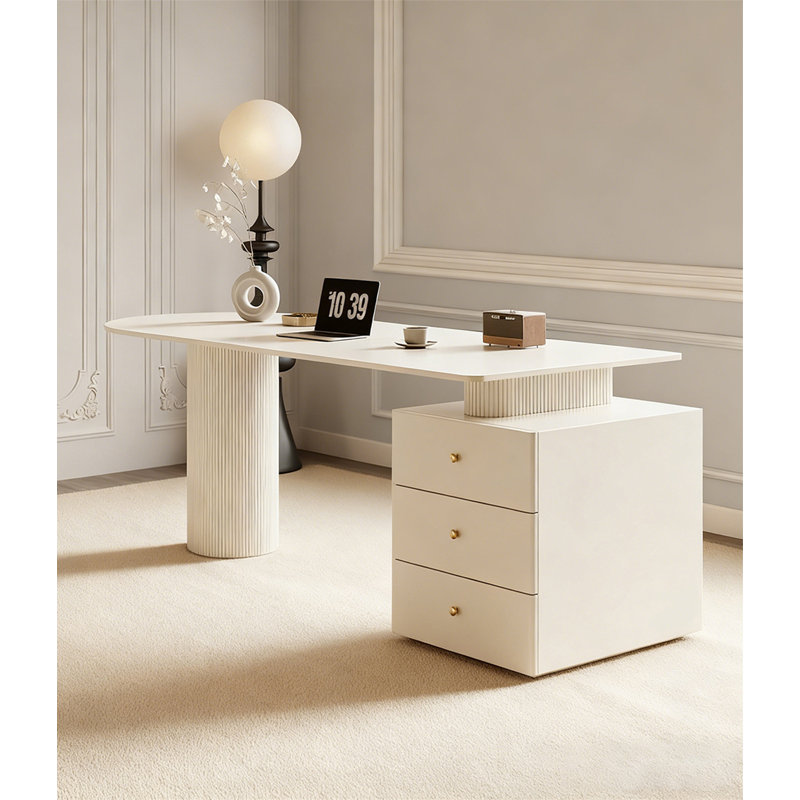 Bureau moderne en pierre frittée de style minimaliste, H 29,52 po x l 62,98 po x P 31,49 po