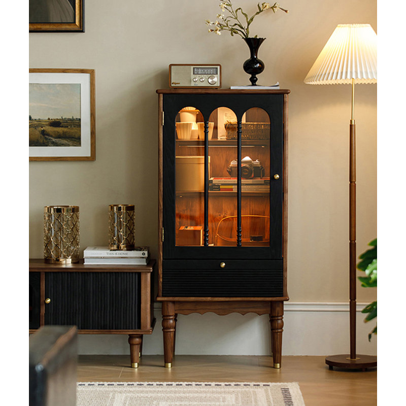 Armoire américaine en noyer noir rétro avec éclairage