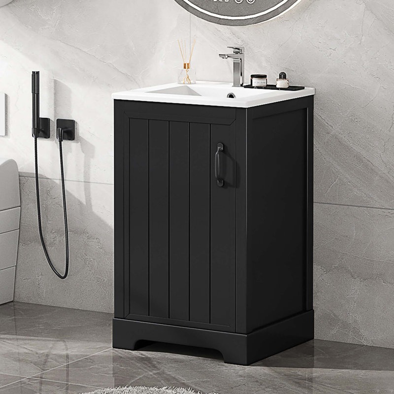 Meuble-lavabo de 20 po avec lavabo, armoire de salle de bain avec porte à fermeture douce, support de rangement et tablette réglable