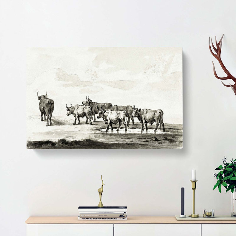 Herd Of Bulls by Jean Bernard - Wrapped Canvas Print, 35cm H x 50cm W x 3cm D