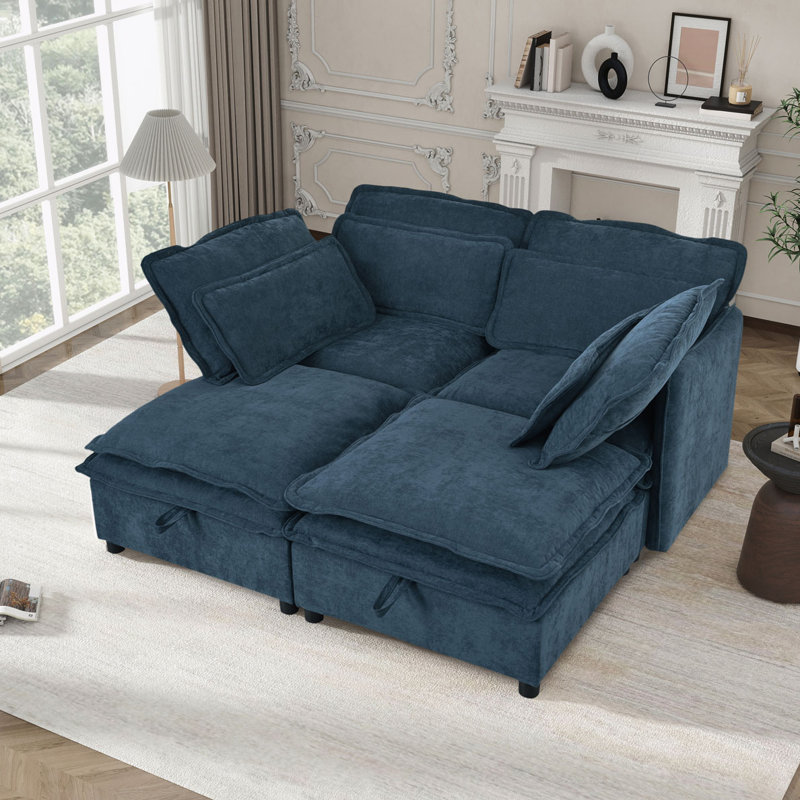 Canapé modulaire 4 places avec coussins, Polyester bleu
