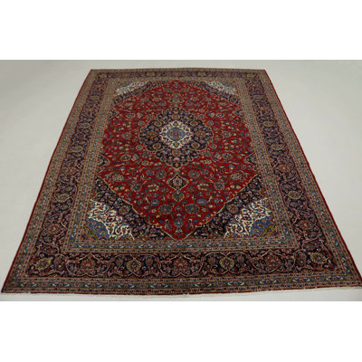 One-of-a-Kind Schmeling Traditional Classic Oriental Hand-Knotted 9'10" x 13' Wool Red/Purple-navy/Cream  Area Rug