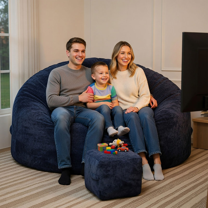 5FT Bean Bag Chairs for Adults with Ottoman, Blue