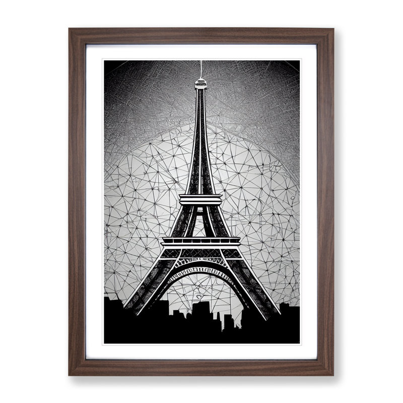 Monochrome Eiffel Tower No.2 - Framed Print, 34cm H x 25cm W x 2cm D, Brown Framed
