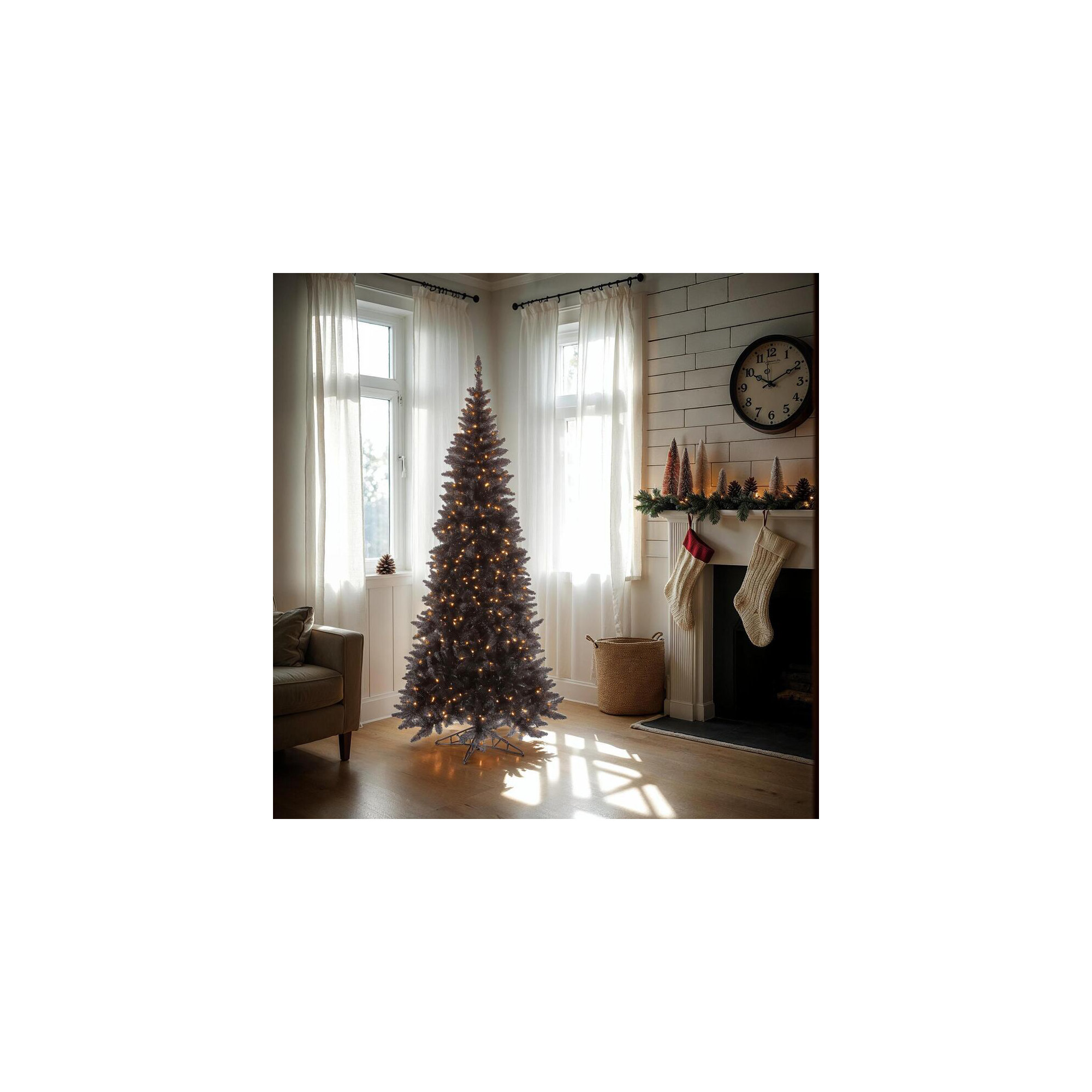 Slaytonville Black Fir Slim Artificial Christmas Tree, Pre-Lit, 9' H