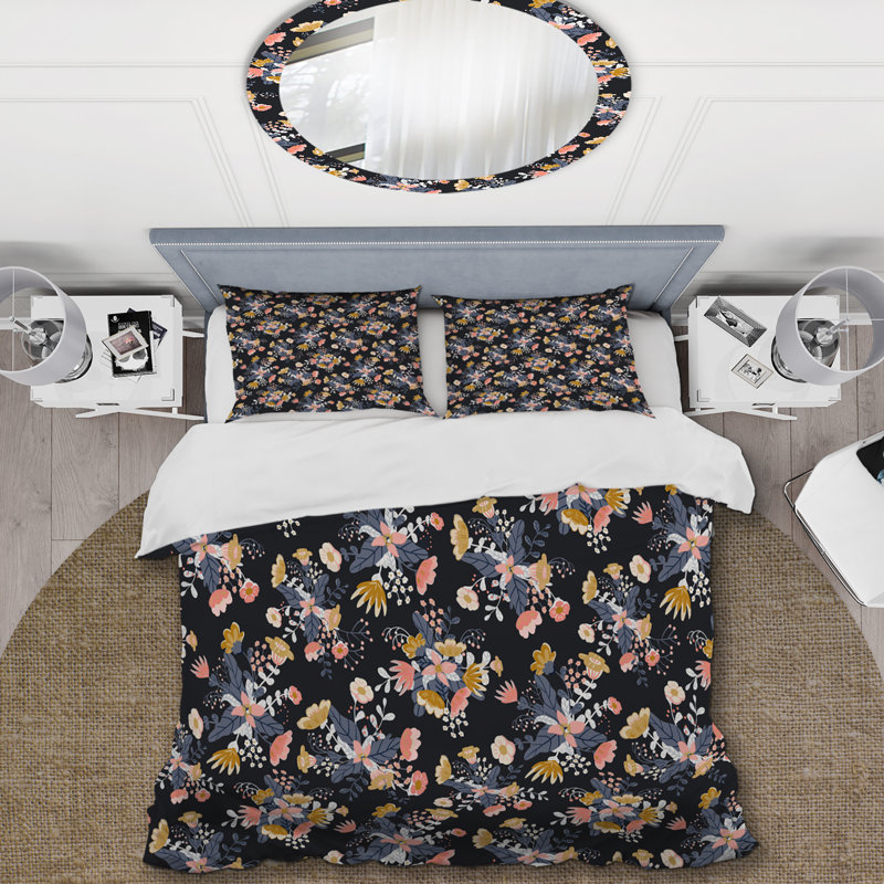 Ensemble de housse de couette en microfibre noir / rose / jaune 3 pièces