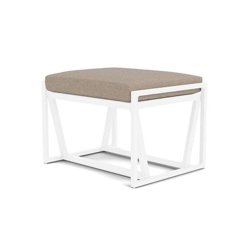 Summit Outdoor Ottoman, White, Demo Oatmeal