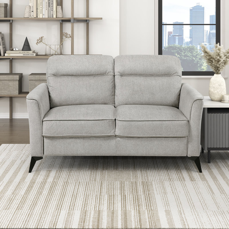 Causeuse Olegas en microfibre moderne et contemporaine de 56,5 po avec accoudoirs évasés modernes, pieds en métal noir, Tanné