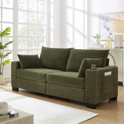 78" Modern Corduroy Sofa, 3-Seater Upholstered Couch with USB Charging Port, Cup Holders and Side Pocket for Living Room Apartment