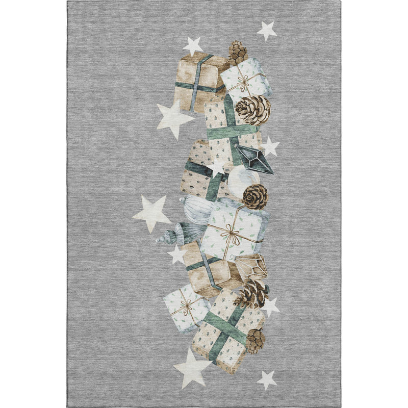 Premium Machine Washable Castillon AMF1825 Stars and Presents Holiday Rug, Rectangle 2'6" x 3'10"