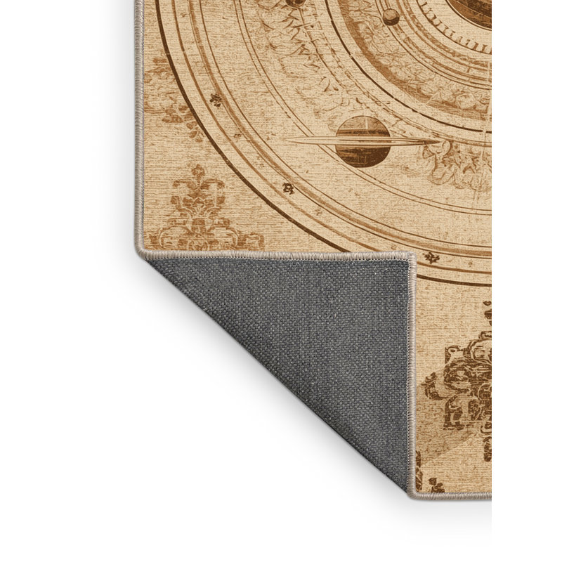 Tapis brun doux et moelleux à motif damassé planétal classique, 7 x 10