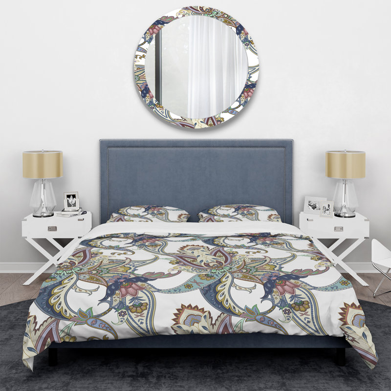 Cachemire blanc floral I - ensemble de housse de couette abstrait - microfibre de polyester