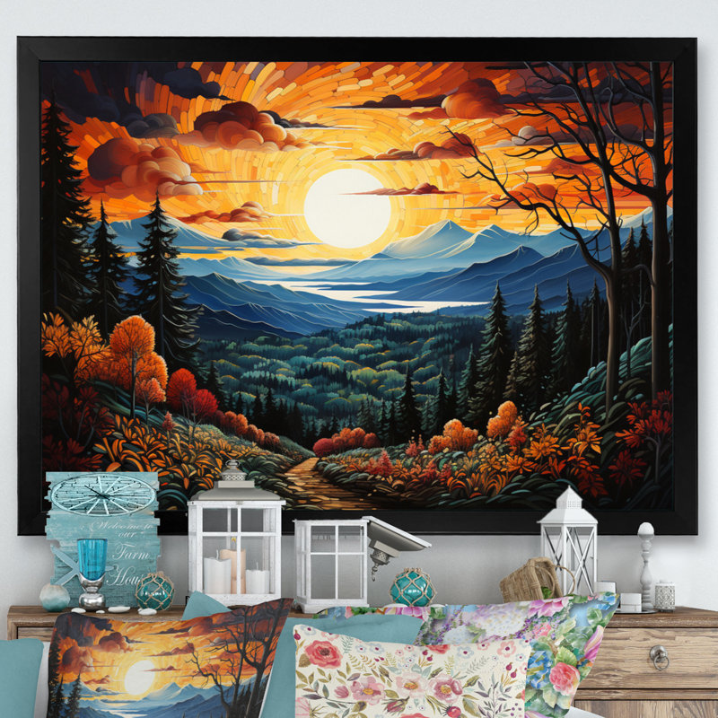 Berdi Forest Majestic Reverie Pointillism - impression, H 34 po x l 44 po, Cadre photo blanc