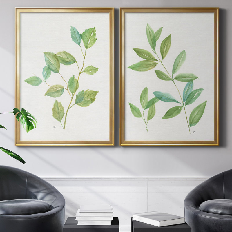 Printemps verts I - ensemble de 2 reproductions d'art, H 22,5 po x l 61 po x P 1,5 po, Toile encadrée dorée, Pas de tapis