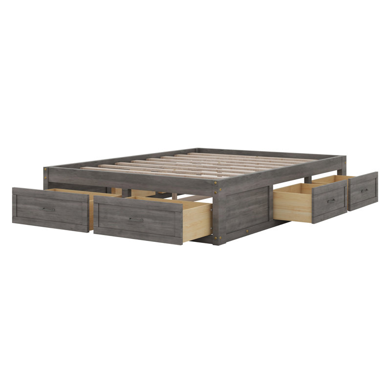 Platform Bed With Storage Drawers, Queen, Antique Gray
