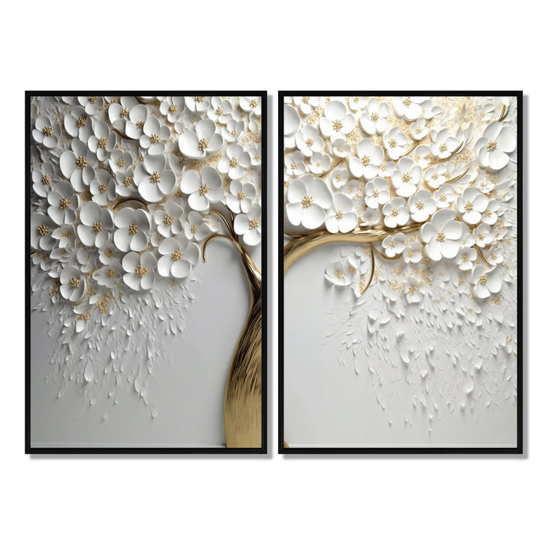 Orchidée blanche jardin de branches V - impressions sur toile modernes blanches (sans texture) - ensemble de 2, Black