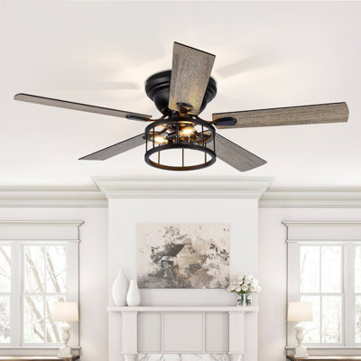  52" Farmhouse Caged Ceiling Fan with Lights,Modern Rustic Low Profile Ceiling Fans for Bedroom, Living Room
