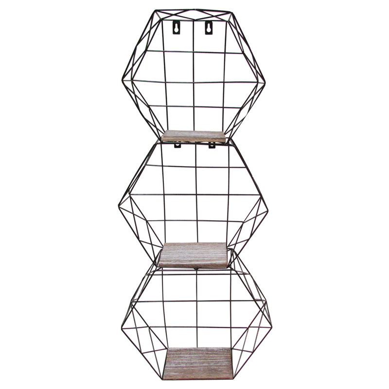 Ensemble de 3 tablettes murales hexagonales en fil métallique Wolsingham