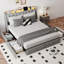 Lit Queen avec tête de lit de rangement, 4 tiroirs, cadre en acier, gris moderne