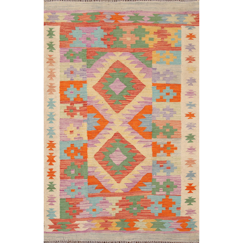 Tapis géométrique en laine Kilim