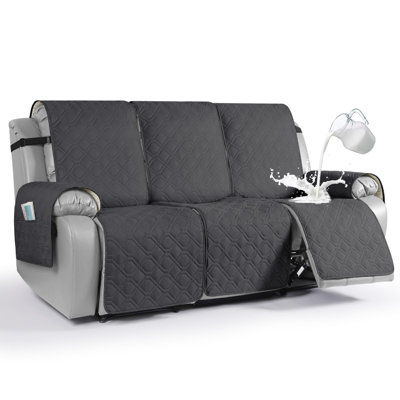 Waterproof Recliner Couch Covers, Sofa Covers 1-Piece Washable Reclining Sofa Cover Non-Slip Furniture Protector With Elastic Straps Pocket (Charcoal