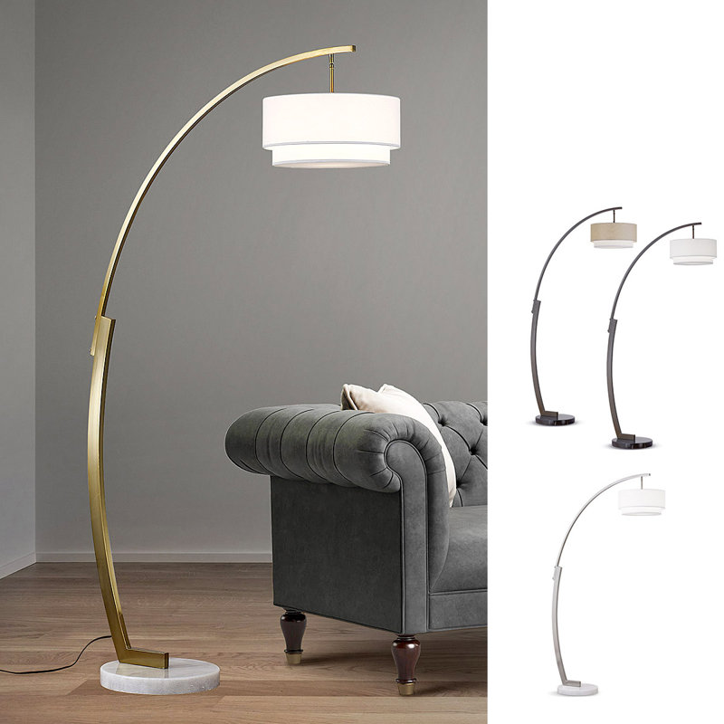Emalia 81'' Arched Floor Lamp, Brushed Brass, White