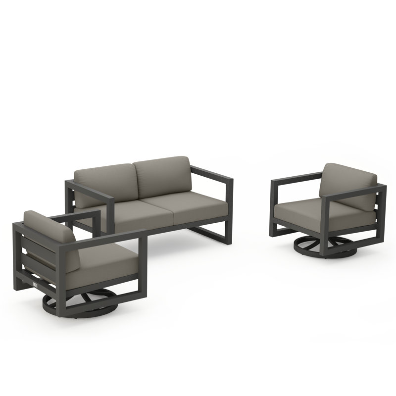 Avion 3 Piece Loveseat Set With Swivel, Canvas Charcoal Sunbrella® Canvas, Slate