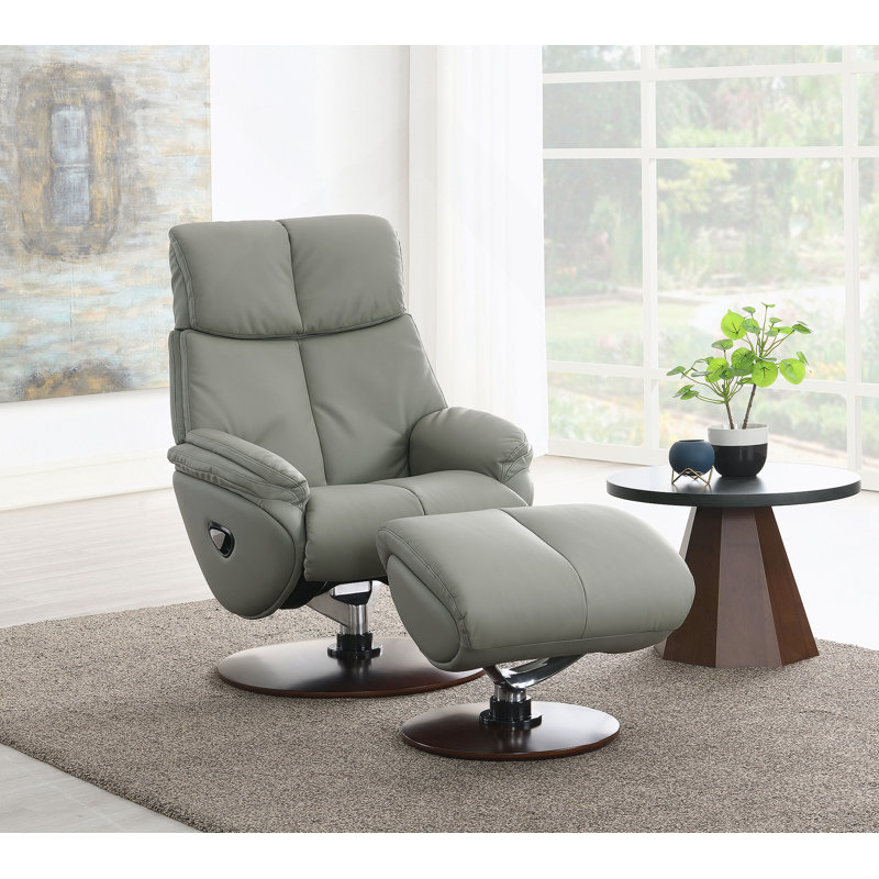 Fauteuil d'appoint en cuir fleur de qualité supérieure avec pivot et repose-pieds, avec sièges à ressorts ensachés et pieds Kd pour un confort et un style modernes